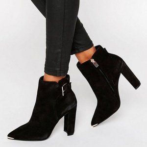 Ted Baker black buckle point suede heeled ankle boots size 5 nwot